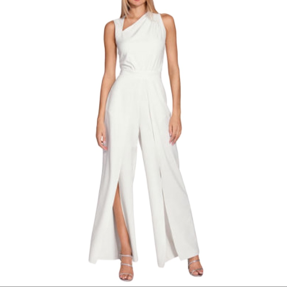 Sophisticated White Angled Slit Leg Jumpsuit